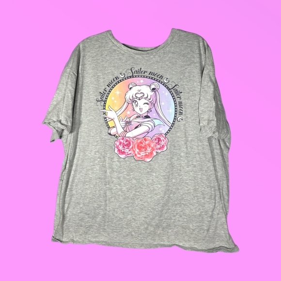 Sailor Moon Grey & Pastel Roses T-Shirt Size XL - Picture 1 of 4